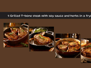 Grilled T-bone steak with soy sauce and herbs in a frying pan preview picture