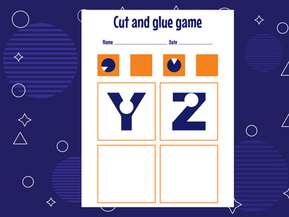 7 Pages Cut and glue game for kids with Alphabet. Cutting practice for preschoolers. Education paper game for children