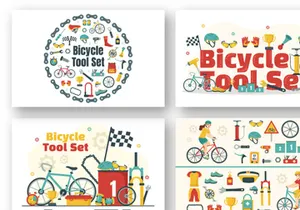 12 Cycling and Bicycle Tool Set Illustration