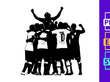 Soccer players celebrating a goal in a team huddle preview picture