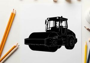 Silhouette of a road roller construction vehicle