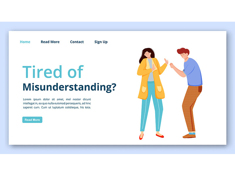 Tired of misunderstanding landing page vector template