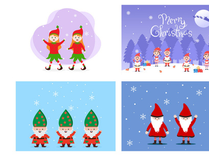 13 Merry Christmas Cute Cartoon Dwarf Vector
