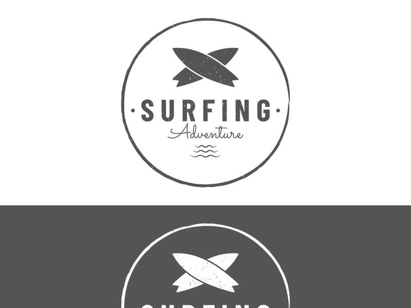 Vintage surfboard logo,surfing on summer beach.For business,badge,holiday, ,label,emblem.
