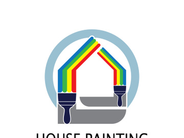 logo icon illustration house paint with a blend of brushes and rollers for house wall paint design, minimalist house, painting, interior, building, property business, wallpaper, vector concept preview picture