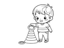 Cute child playing with stacking rings vector illustration