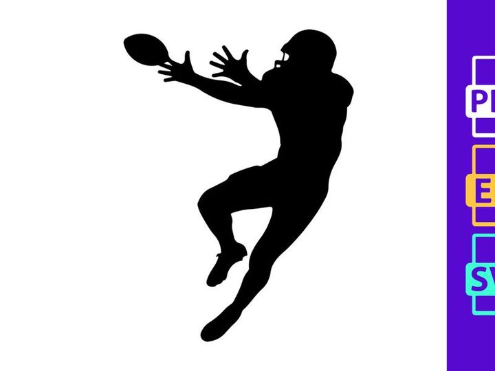 American football player catching a ball in mid air silhouette