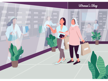 Shopping with girlfriends flat color vector illustration preview picture