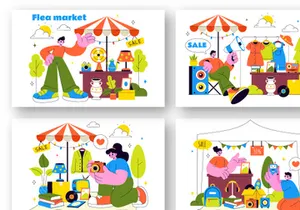 10 Flea Market Vector Illustration