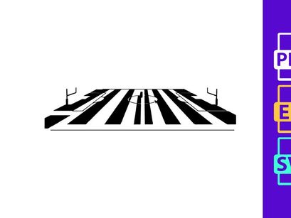 Black and white striped road with metal guardrails on either side