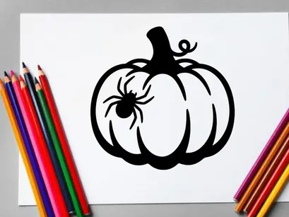Labu Halloween dengan Siluet Laba-laba untuk Dekorasi Musim Gugur