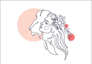 Line art portrait woman, Flower face one line vector illustration