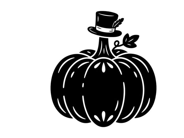 Halloween Pumpkin with Top Hat and Leaf for Fall Decor