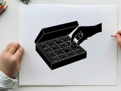 hand opening chocolate box gift vector illustration