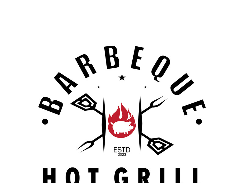 Smoke and BBQ Barbecue Vintage hot grill, with crossed flames and spatula. Logo for restaurant, badge, cafe and bar.vector