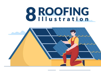 8 Roofing Construction Workers Illustration