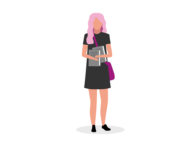 Female high school senior with pink hair semi flat color vector character