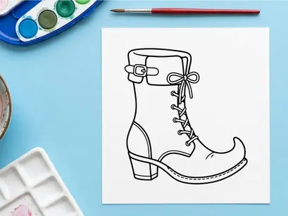 Hand-drawn elf shoe illustration with curly toe design. Whimsical fantasy footwear sketch for holiday and fairy tale projects.