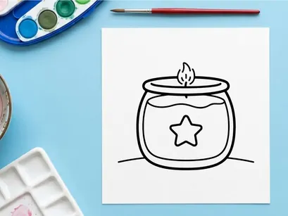 Candle in a jar with star cutout casting warm glow. Spooky Halloween lantern with flickering flame for festive decor.