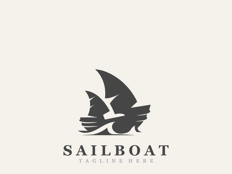 Sail boat logo water lines hipster design minimalist template