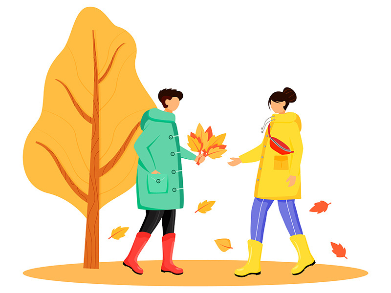 People in raincoats flat color vector faceless character