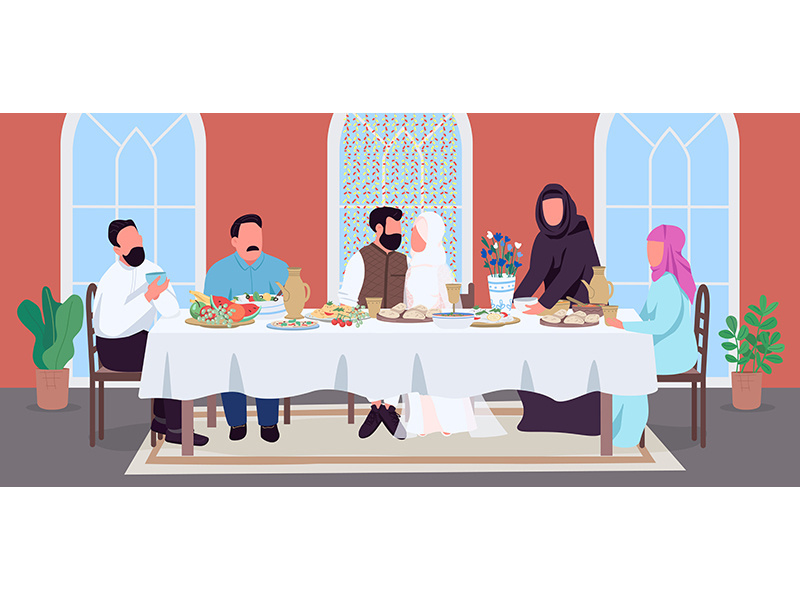 Muslim wedding flat color vector illustration