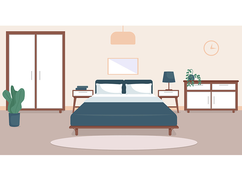 Bedroom interior flat color vector illustration