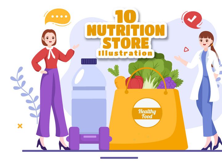 10 Nutrition Store Flat Illustration