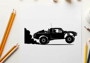 Silhouette of a pickup truck with smoke coming out of the back