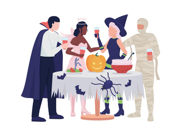 Halloween party guests semi flat color vector characters preview picture