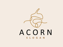 Acorn Logo, Nut Design With Oak Leaves Simple