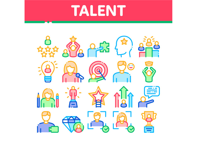 Human Talent Collection Elements Icons Set Vector