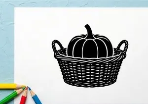 Silhouette labu dalam keranjang anyaman untuk dekorasi musim gugur