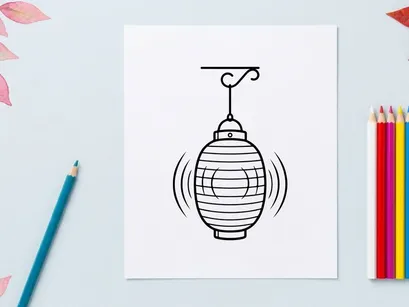 Lampion kertas gantung bercahaya lembut dalam dekorasi minimalis. Fitur lampu tradisional Asia memancarkan iluminasi hangat yang nyaman untuk interior yang tenang.