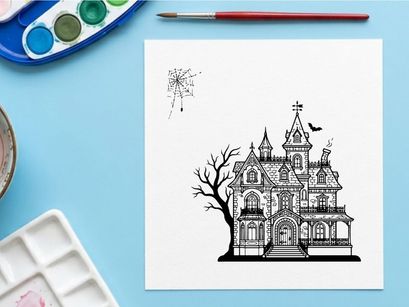 Ilustración de mansión victoriana encantada para narración gótica. Dibujo de casa vintage siniestra con detalles arquitectónicos intrincados y atmósfera inquietante...