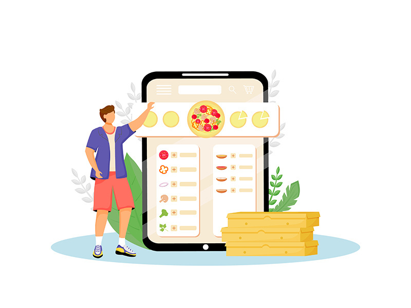 Pizza constructor, fast food online ordering flat concept vector illustration