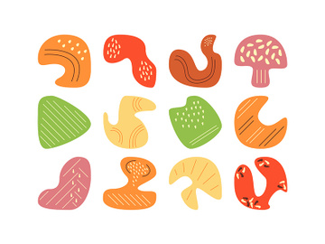 Picking mushrooms in autumn forest flat vector abstract elements set preview picture