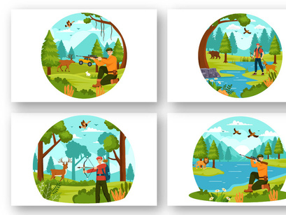 8 Hunting Vector Illustration