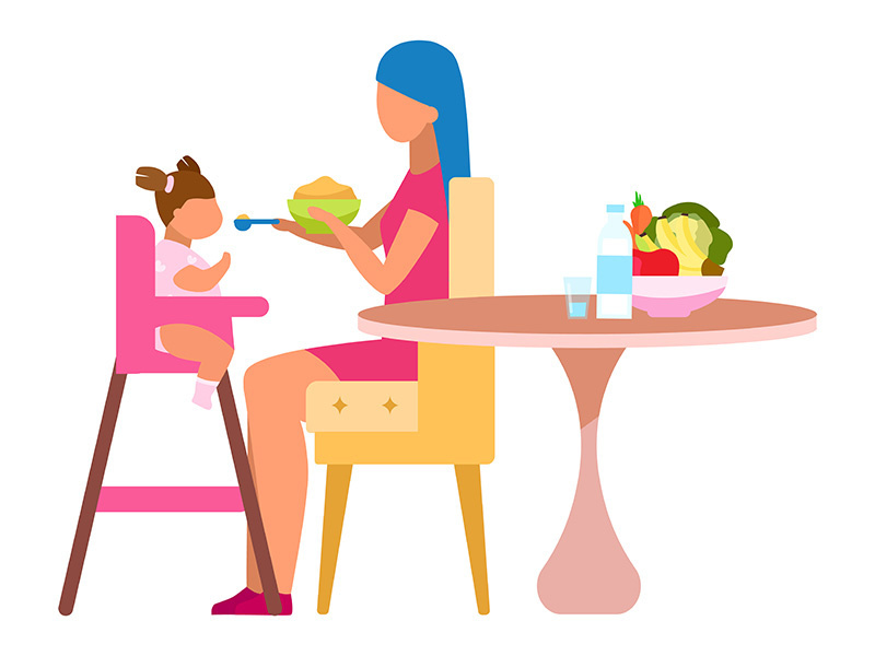 Mother feeding baby flat vector illustration