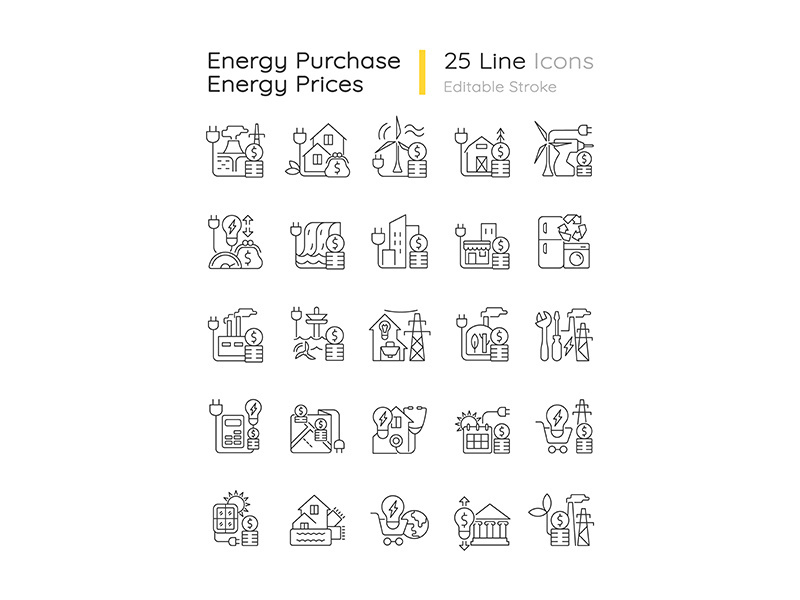 Energy purchase linear icons set