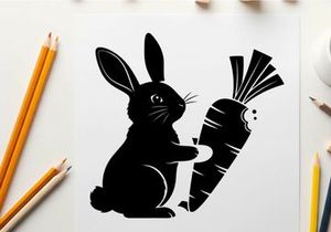 Silhouette of a rabbit holding a fish