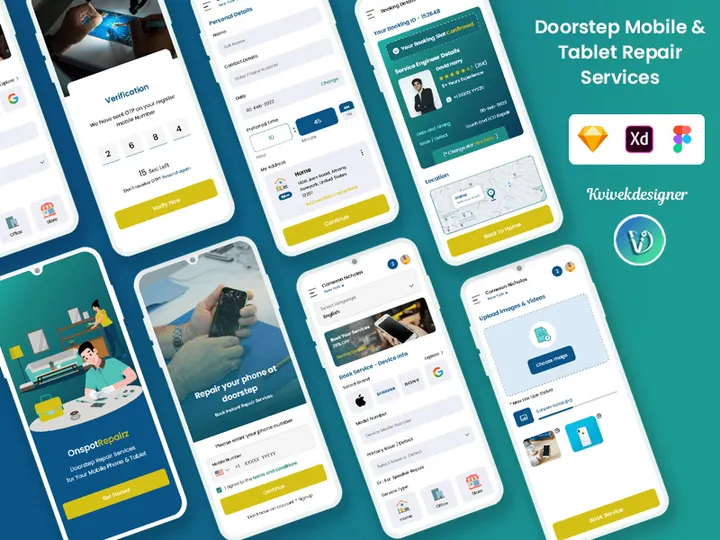 Doorstep Mobile and Tablet Repair Services Mobile App UI Kit
