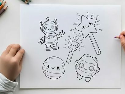 Cute robot characters set happy vector illustration
