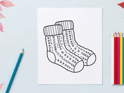 Par de calcetines navideños festivos con patrones de vacaciones y escalas de medición para regalos personalizados