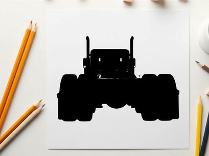 Silhouette of a large truck with oversized tires and exhaust pipes