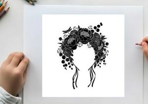 Silhouette of a floral headband with ribbons and flowers