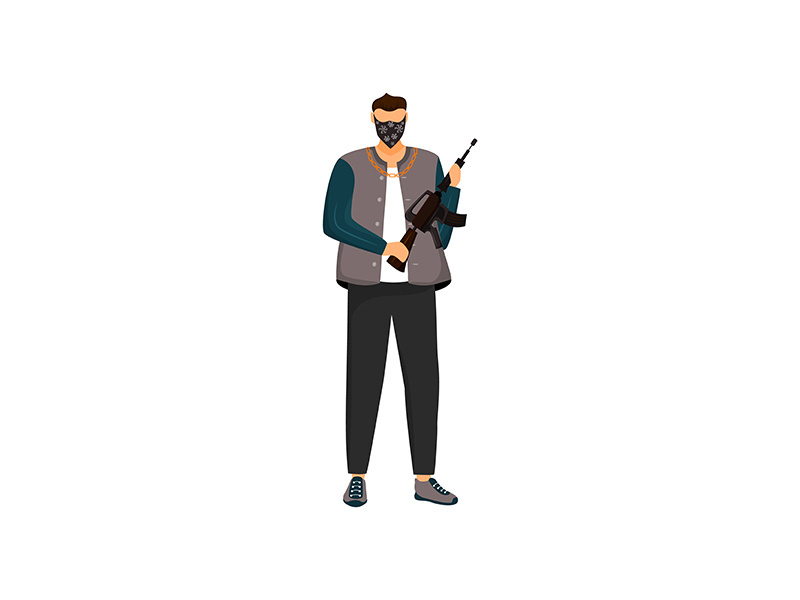 Armed criminal flat color vector faceless character