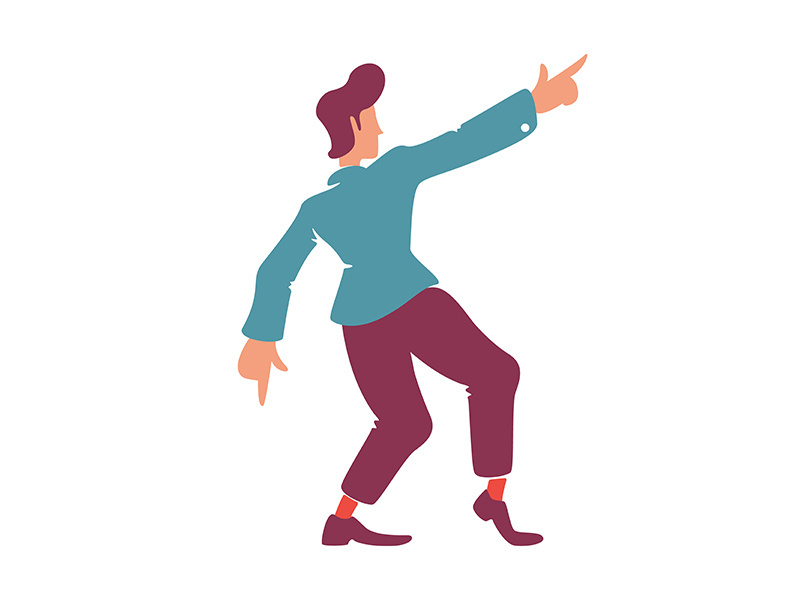Stylish retro man with hand up flat color vector faceless character