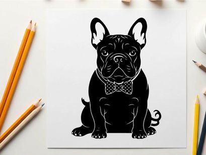 Silhouette of a french bulldog with bowtie silhouette