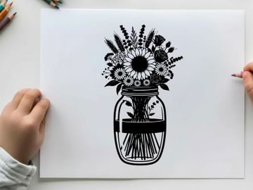 Silhouette of flowers in a mason jar vase silhouette preview picture